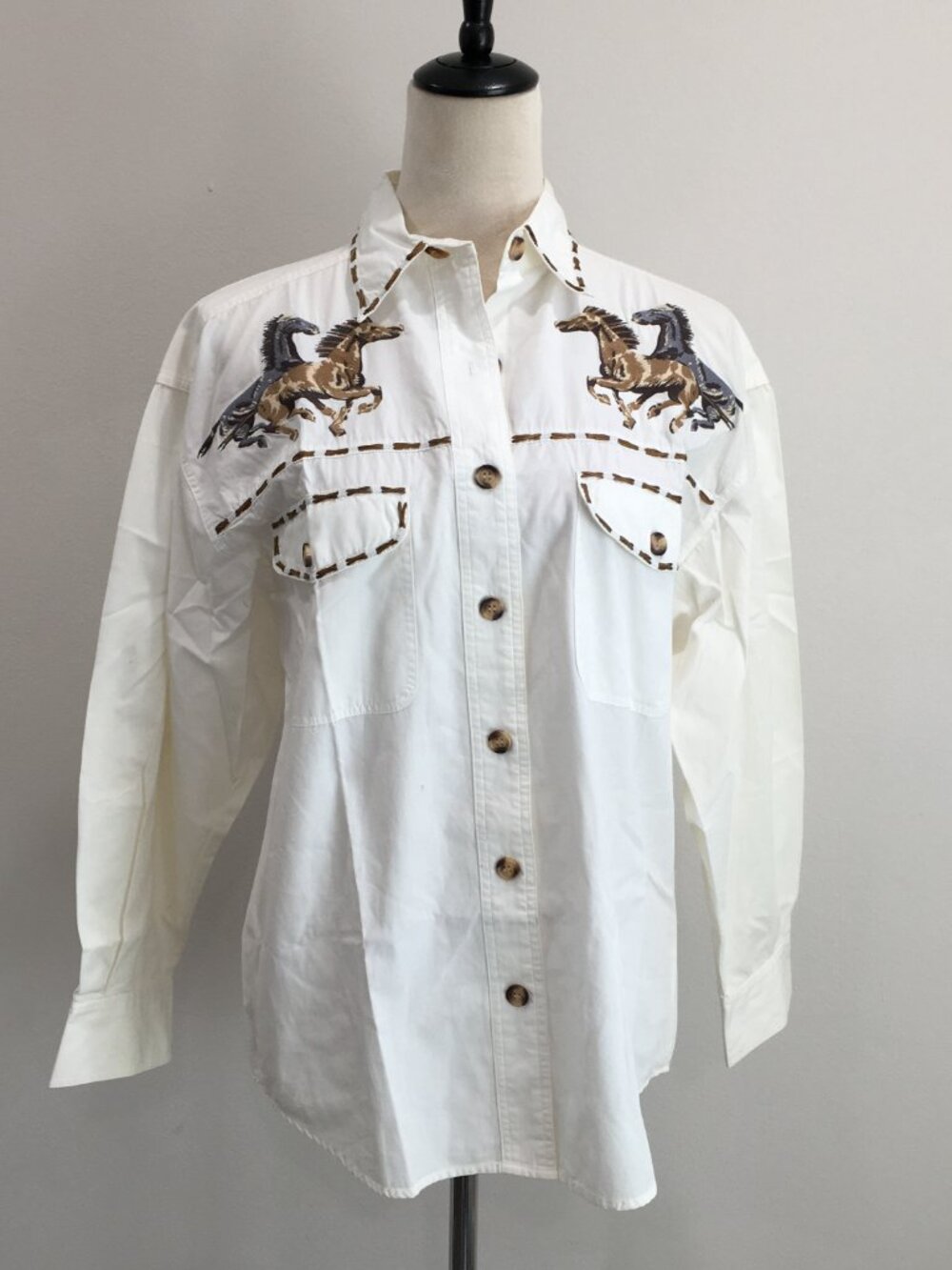 CAMBRIDGE DRY GOODS Horse Embroidery Stitching Western Oversized Button Shirt - Picture 3 of 13